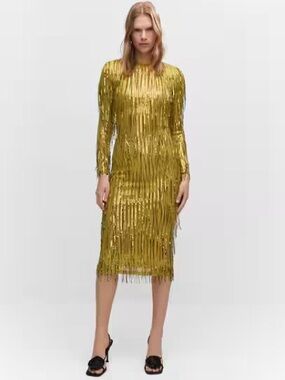 mango gold sequin dress Black and Gold Metallic Polka-dot Maxi Dress main image 0